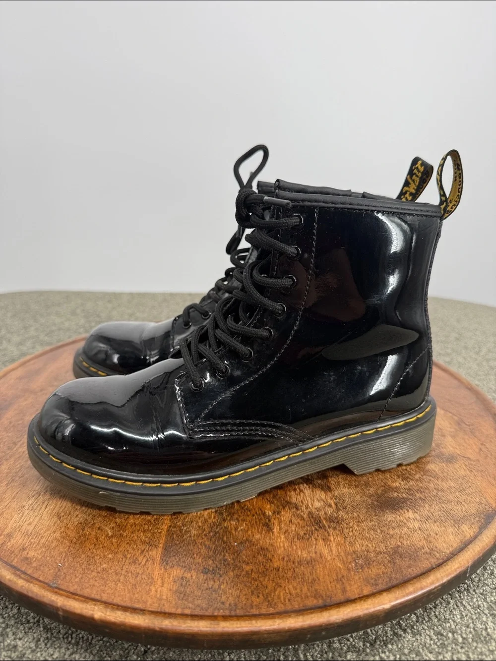 Dr. Martens Boot Girls 4 Wm 5 Black Patent Lace-Up Combat DM Docs Inside Zip